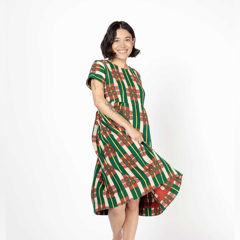 Ace & Jig Green and Brown Patterned Midi Dress
